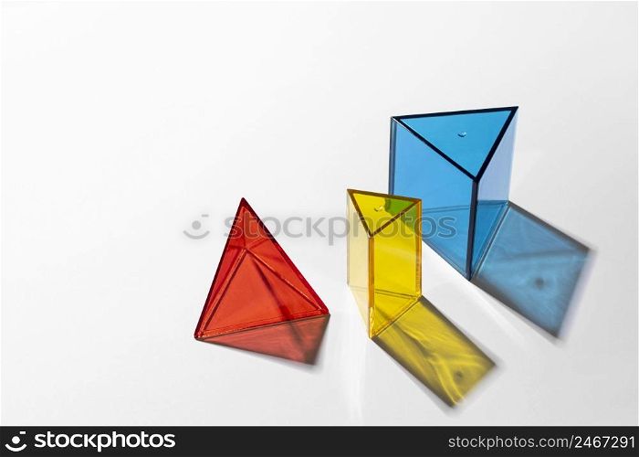 close up colorful translucent shapes