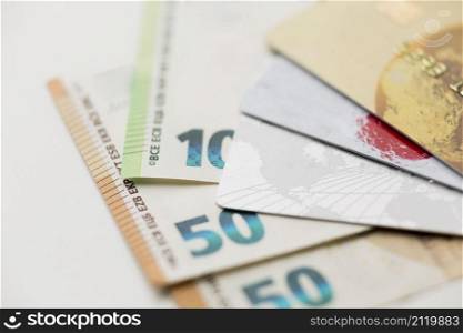 close up credit cards bank notes