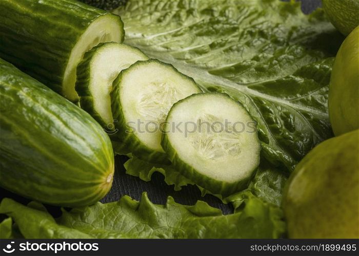 close up cucumber slices with celery. Resolution and high quality beautiful photo. close up cucumber slices with celery. High quality beautiful photo concept