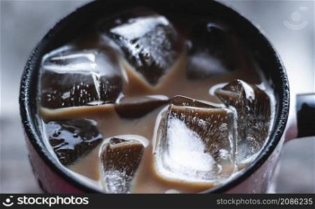 Close up cup of iced coffee