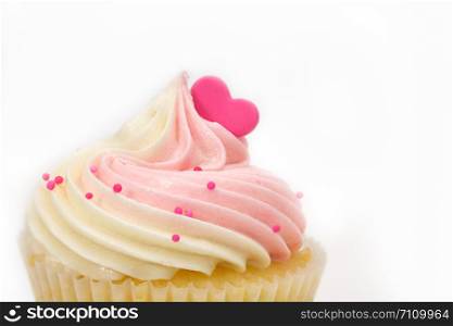 Close-up cupcakes are beautifully decorated isolated on white background.