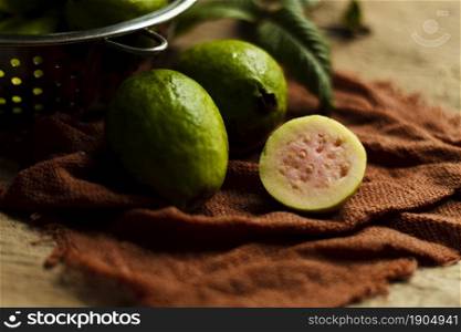 close up cut guava fruits plate. Beautiful photo. close up cut guava fruits plate
