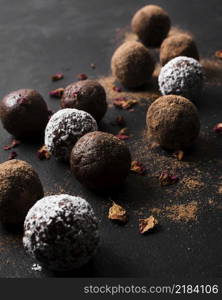 close up delicious chocolate truffles ready be served
