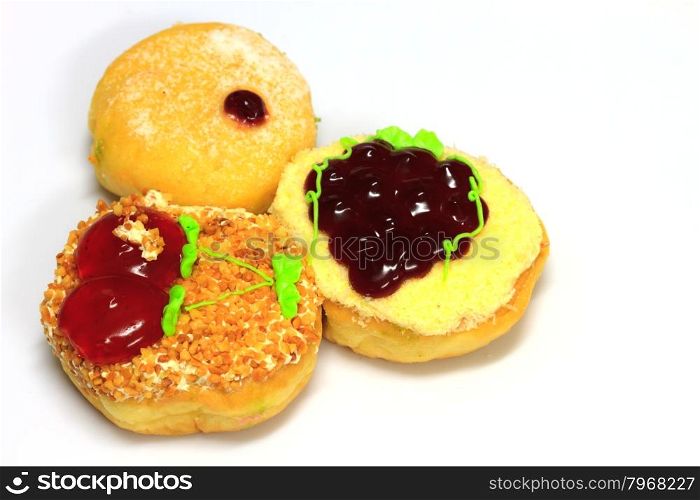 close up delicious Colorful donut on white background