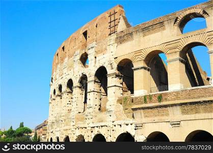 Close up detail of Colosseum wall. bottom view. Rome, Italy
