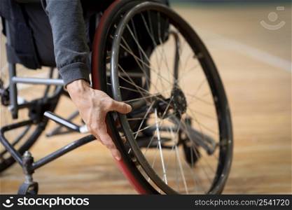 close up disabled man basketball court