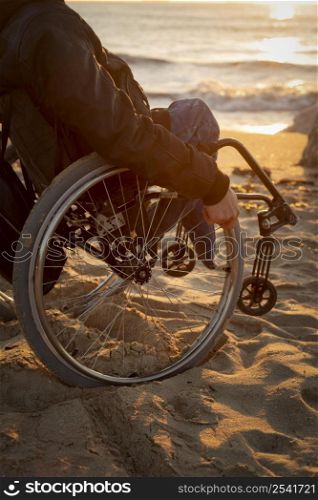 close up disabled man beach