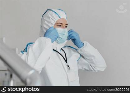 close up doctor wearing protective wear