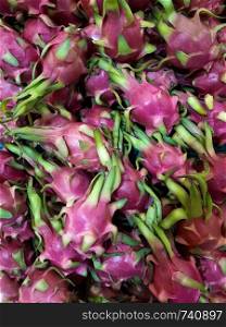 Close up dragon fruit on stall in supermarket