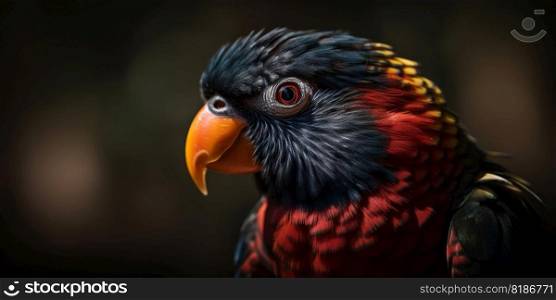 Close up Dusky lories with red and black feather. Generative AI.. Close up Dusky lories with red and black feather. Generative AI
