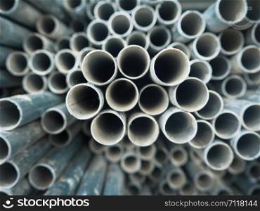 Close up EMT steel conduit pipes bundles