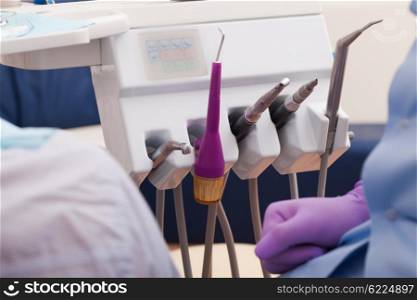 Close-up equipment and special dental instruments in dentist&amp;#39;s office