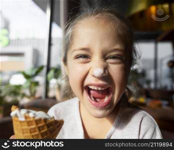 close up excited girl with ice cream