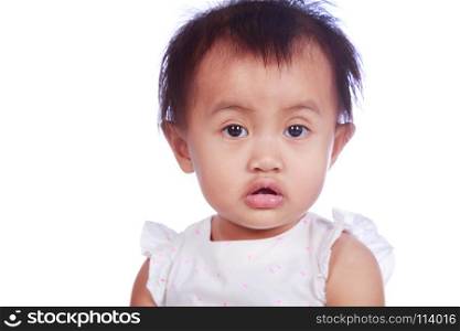 close up face of baby isolated on a white background