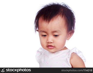 close up face of baby isolated on a white background