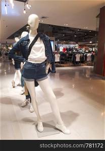 Close up fashion clothes mannequins in shopping mall, Summer fashion concept