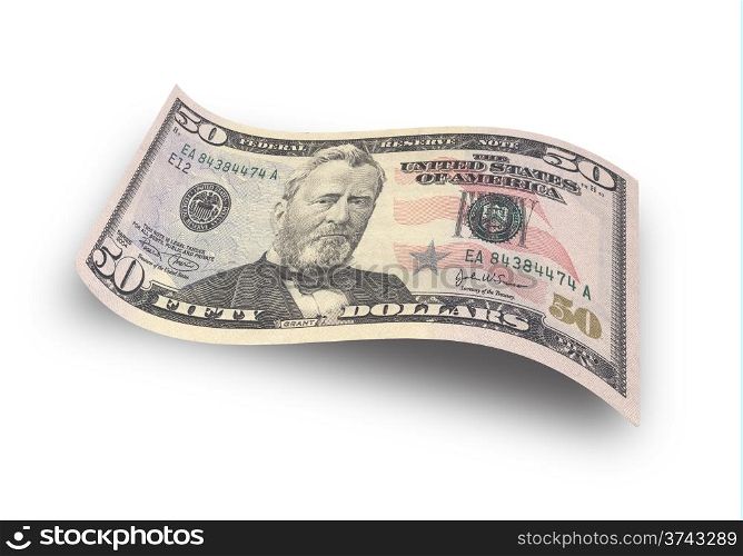 Close up fifty dollar banknote on white background