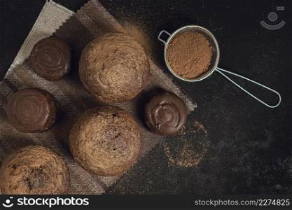 close up flavorful muffins cocoa powder