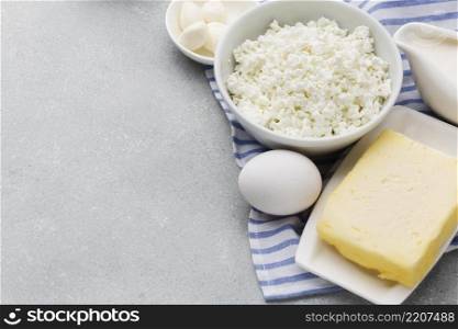 close up fresh cottage cheese with butter