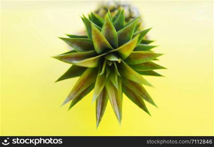 Close up fresh pineapple summer fruit on a yellow background
