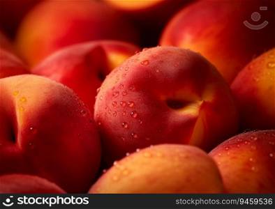 Close up fresh sweet peaches.AI Generative