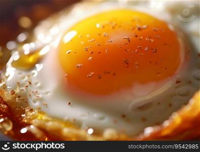 Close up fried egg yolk with pepper on fresh crispy bread.AI Generative.