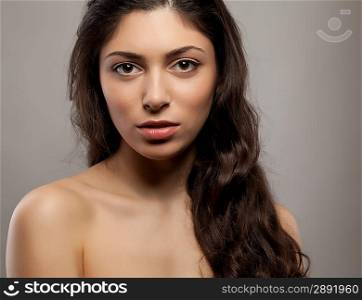 Close-up front view portrait of a beauty young female face