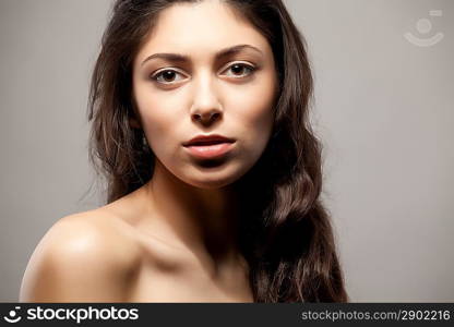 Close-up front view portrait of a beauty young female face