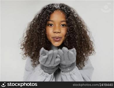 close up girl wearing gloves