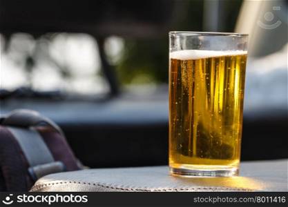 close up Glass of light beer on background