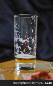 close up Glass of light beer on background