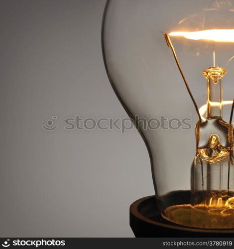 Close up glowing light bulb