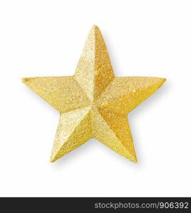 Close up golden glitter star isolated background