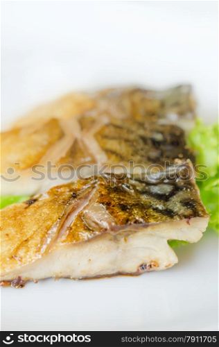 close up grilled fish, saba shioyaki japanese cuisine