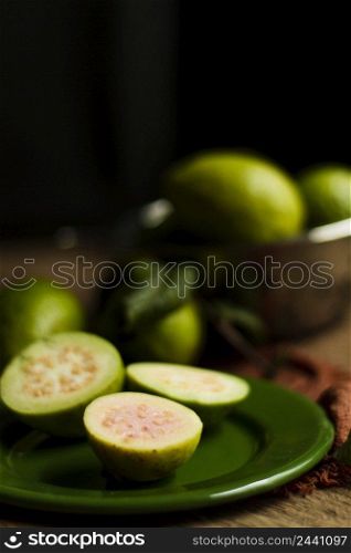 close up guava fruits plate