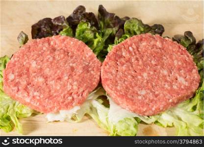 Close up hamburger beef and raw pork
