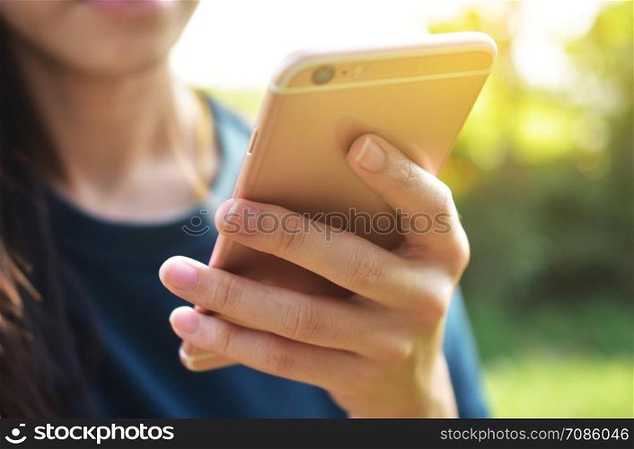 Close up Hand Holding Mobile Smart Phone Technology internet Communication