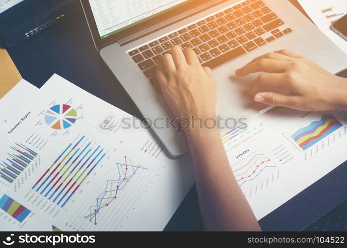 close-up hand of business worker, business desktop table