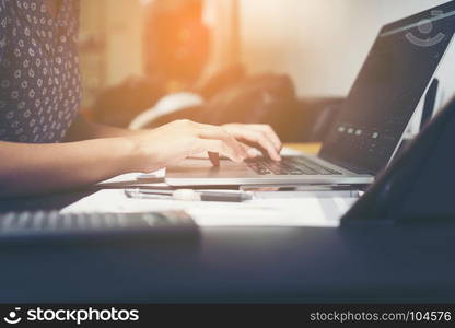 close-up hand of business worker, business desktop table