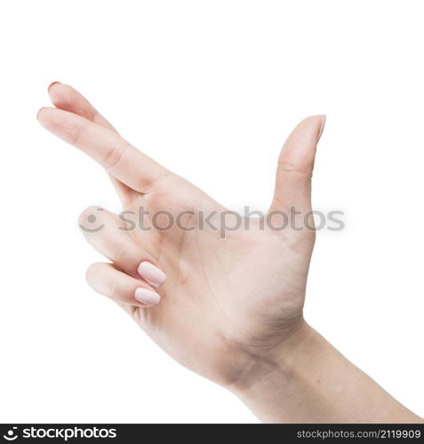 close up hand with crossed fingers