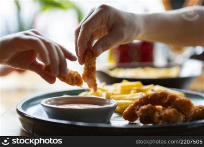 close up hands holding food
