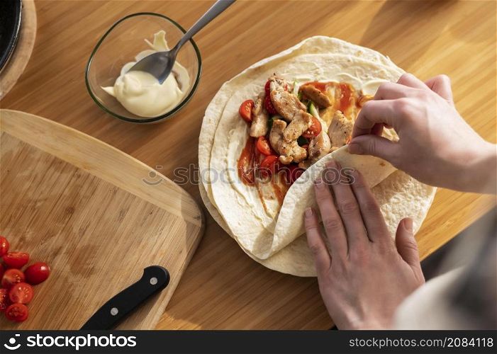 close up hands preparing food