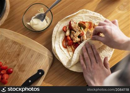 close up hands preparing food