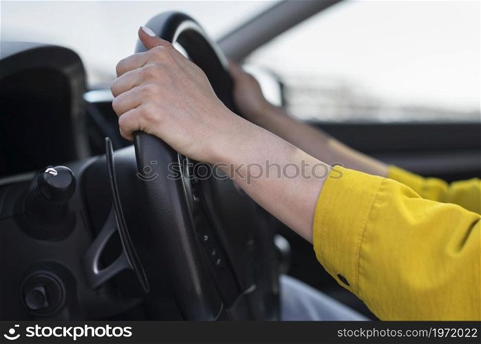 close up hands steering wheel. High resolution photo. close up hands steering wheel. High quality photo