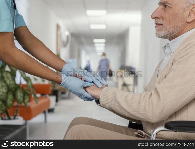 close up health worker helping patient