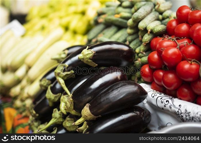 close up healthy vegetables store