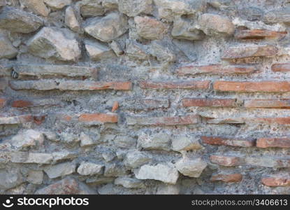 Close up - Hissar fortress wall in Bulgaria - bricks in the wall