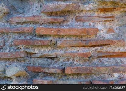 Close up - Hissar fortress wall in Bulgaria - bricks in the wall