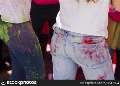 close up holi color powder women s jean