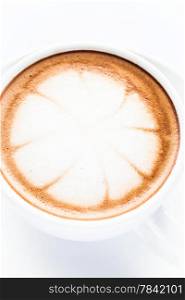 Close up hot cafe mocha isolated on white background